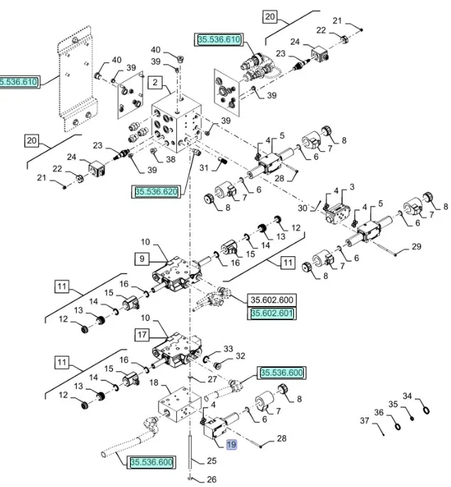 87658222 - Секция гидравлического распорядительного клапана